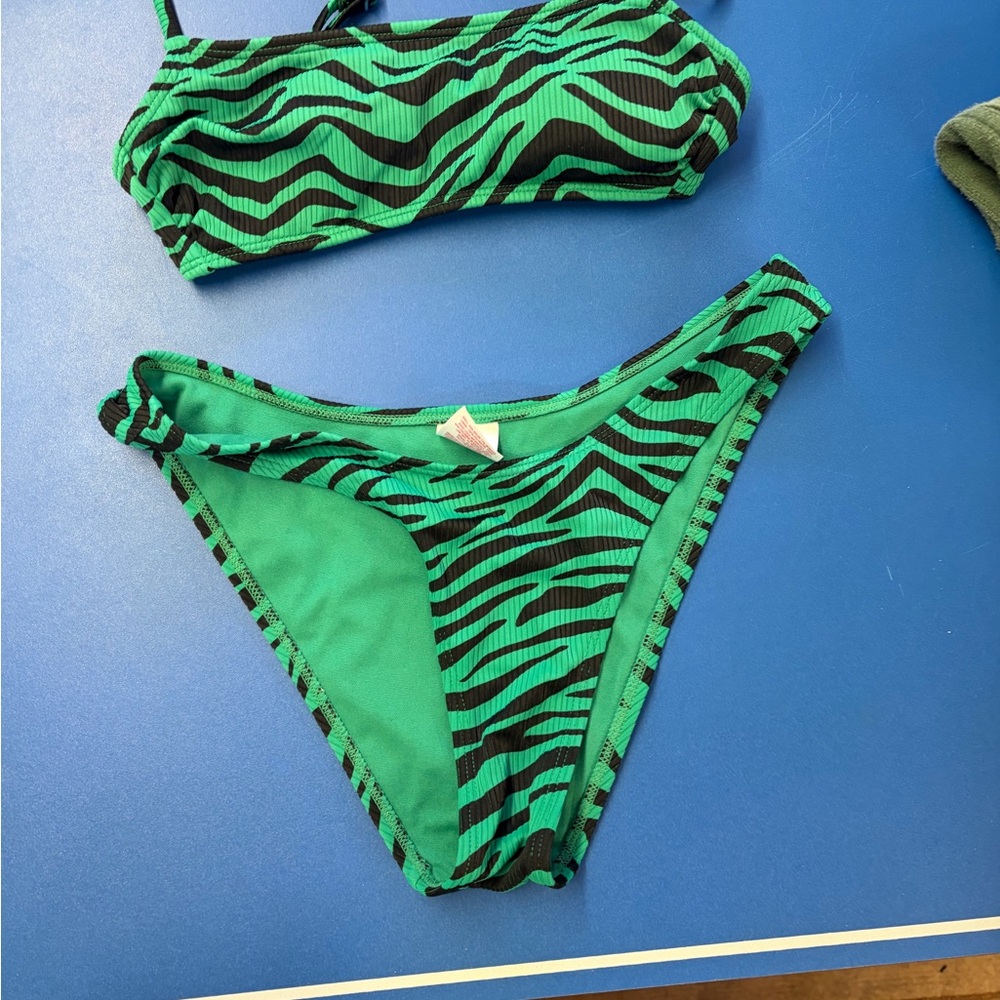 Xhilaration Green and Black Zebra Stripe Bikini